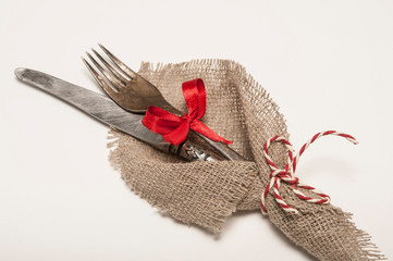 Christmas table place setting. Holidays background