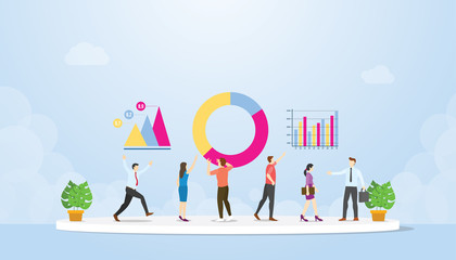 data analysis with team and people evaluate analyze information together with modern flat style - vector