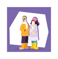 romantic scene of couple with winter clothes