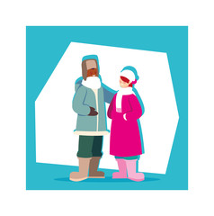 romantic scene of couple with winter clothes