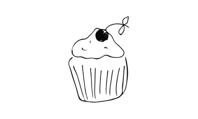 Hand-drawn silhouette of a cupcake . sweet food Doodle art. use as clip art, print on clothes, packaging, postcards or website	