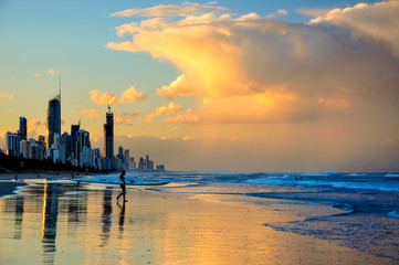 Surfers paradise surfer at sunset