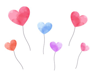 水彩風　ハート風船　素材　イラスト © こけ田