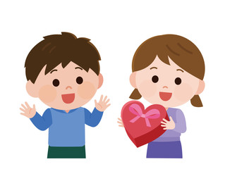 バレンタイン　チョコを贈る　子供　カップル　イラスト