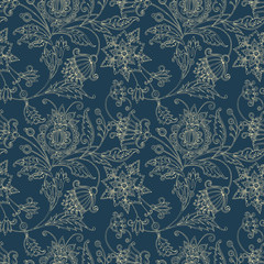 Decorative seamless paisley pattern with fantasy flowers, stylized climbing plants.Suitable for...