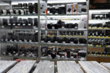 table in camera shop