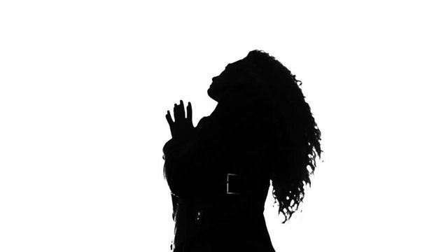Black And White - A Woman Looking Up, Praying And Dreaming - Low Angle Shot