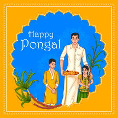 Happy Pongal religious holiday background for harvesting festival of India in vector