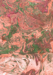 Naklejka premium Texture of stone background.Green, orange,white,pink ,coral colors.Technology of applying paint to water for walls, backgrounds, artificial stone or liquid , wall and floor tiles, fabrics, home decor