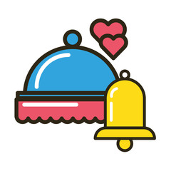 happy valentines day hearts with tray server and bell