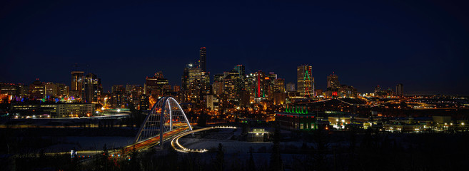 The night view of Walterdale Bridge and downtown view in Edmonton, Alberta, Canada.