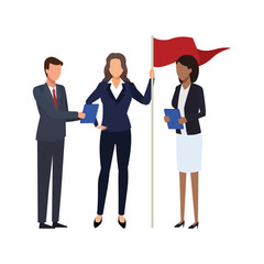 businessman and businesswomen with flag standing icon