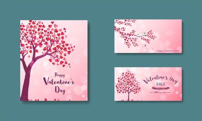 Set of happy Valentine's Day with tree and hearts,design element for flyer,template,banner or greeting card