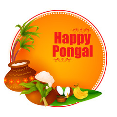 Happy Pongal religious holiday background for harvesting festival of India in vector