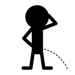 Pissing boy. Man gender icon. Restroom wc door symbol. Dash line pee. Black silhouette pictogram. Gentleman figure. Flat design. Isolated. White background.
