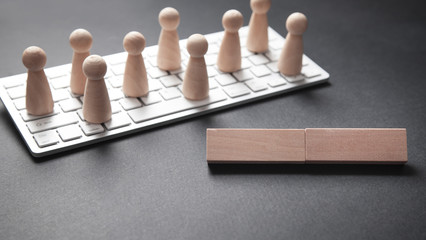 Computer keyboard and human figures. Social media, Network, Contact