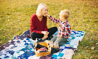 Family time, mother and son at picninc