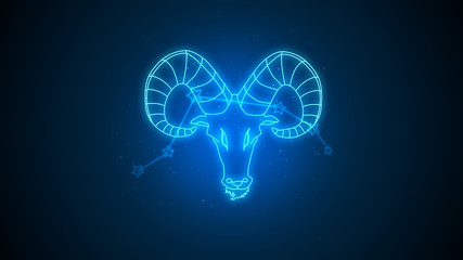 Aries zodiac constellation icons signs with starson blue background, Astrology symbol horoscope
