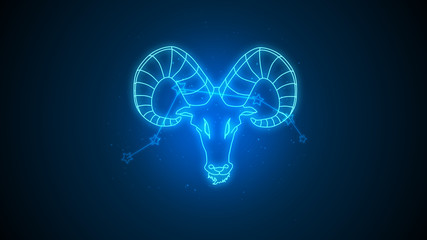 Aries zodiac constellation icons signs with starson blue background, Astrology symbol horoscope