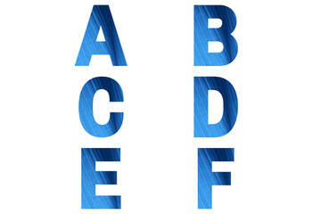 Blue font Alphabet a, b, c, d, e, f made of natural banana's leaf background.