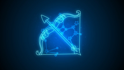 Sagittarius zodiac constellation icons signs with galaxy stars background, Astrology symbol