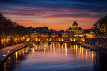 Colorful sunset in Pome with Tiber river view
