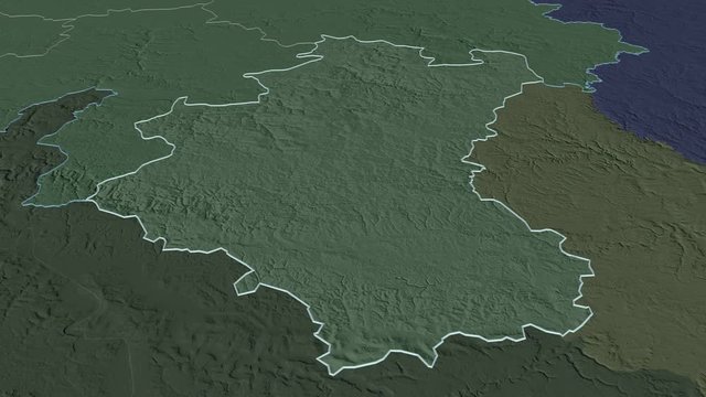 Luxembourg, province with its capital, zoomed and extruded on the administrative map of Belgium in the conformal Stereographic projection. Animation 3D