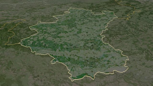 Luxembourg, province with its capital, zoomed and extruded on the satellite map of Belgium in the conformal Stereographic projection. Animation 3D