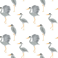 Obraz premium Heron bird watercolor seamless pattern animal