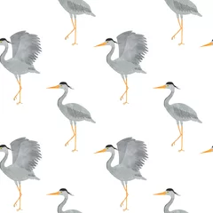 Fotobehang Reiger Reiger vogel aquarel naadloze patroon dier