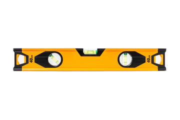Spirit level close up on white background, Construction bubble level yellow, Spirit level tool, Yellow block level with bubble isolated on white background,