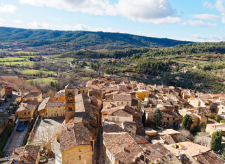 The village of Moustiers-Sainte-Marie in Provence and Eglise Notre-Dame de l'Assomption, seen from above