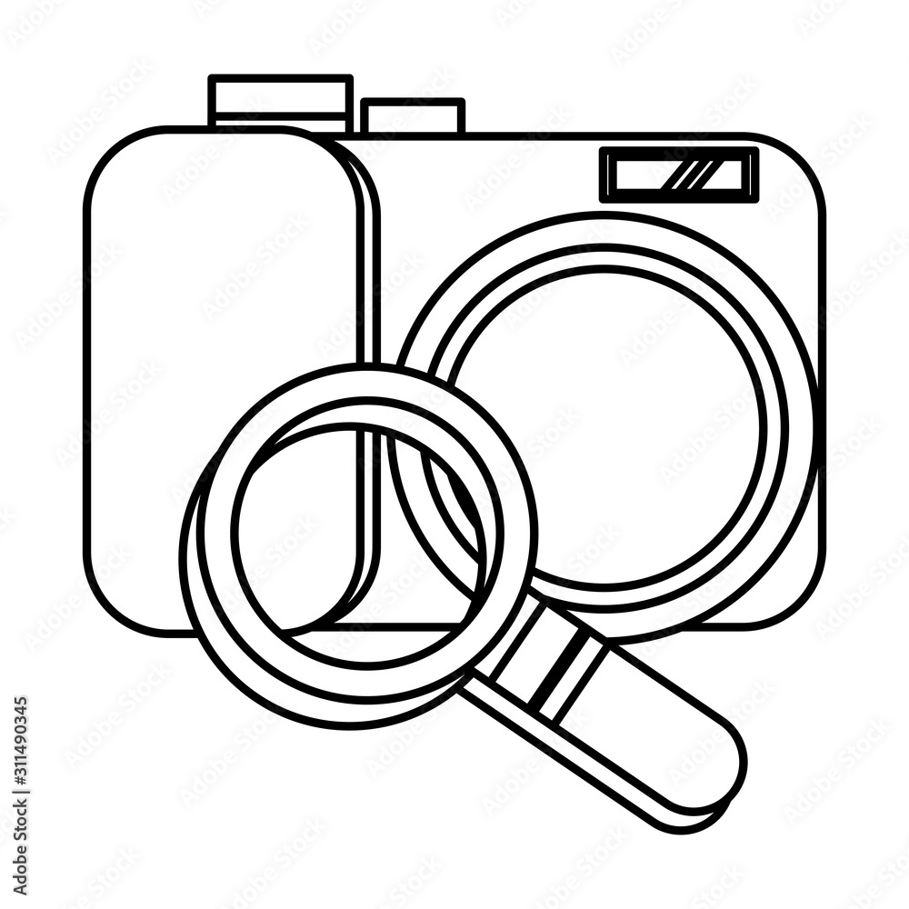 Poster search magnifying glass with camera photographic