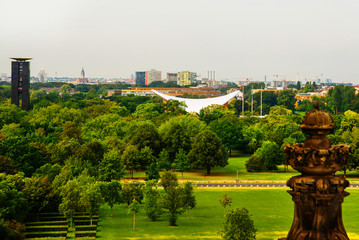 Berlin, Germany: Aerial view of Berlin Tiergarten public park and Victory Column -Berliner Siegessaeule and the bell tower, view from Bundestag © Anna ART