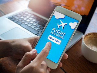 Flight booking online with smartphone.
