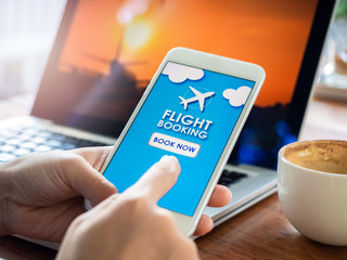 Flight booking online with smartphone.