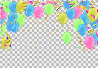 Balloons, confetti concept design template holiday Happy Day or anniversary day. Event