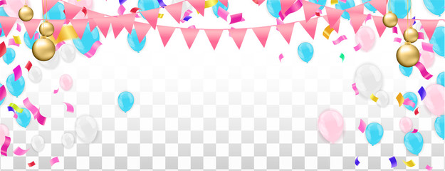 Balloons, confetti concept design template holiday Happy Day or anniversary day. Event