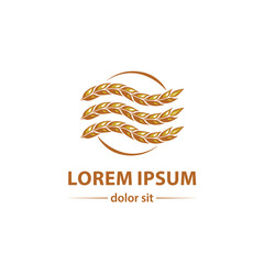 Abstract yellow three spikelets with wave effect icon. Wheat Spikelets as Harvest Symbol with Rotation Idea for the Agrarian or Bakery business card, branding and corporate identity.