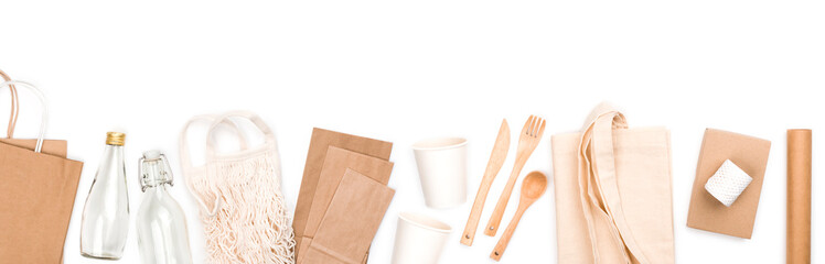 Eco packaging concept with objects from cardboard and reusable materials