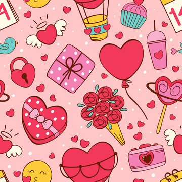 seamless pattern with love icons on pink background - vector illustration, eps