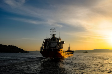 Fototapeta premium Cargo ships on the Bosphorus Channel and marmara sea in Istanbul Turkey.