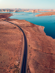 Aerial Road Lake 
