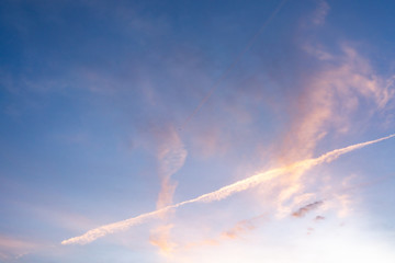 Naklejka na ściany i meble Evening sky with white clouds. (contrail #3)