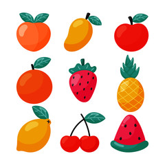set of tropical fruit cartoon style. isolated on white background. vector illustration.