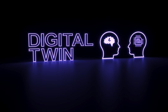 DIGITAL TWIN Neon Concept Self Illumination Background 3D Illustration