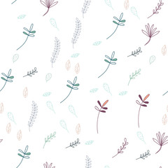 Obraz premium Trendy outline native foliage and leaves seamless pattern. Small and medium elements paradise flora leaves.Vector illustration