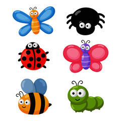 set of funny bugs. cartoon insects isolated on white background. illustration vector.