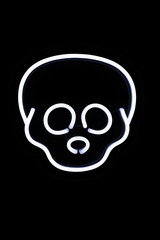 White skull neon sign on isolated black background. Neon concept. Modern style. Neon sign.