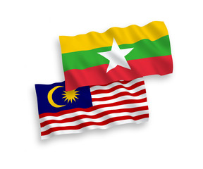 Flags of Myanmar and Malaysia on a white background